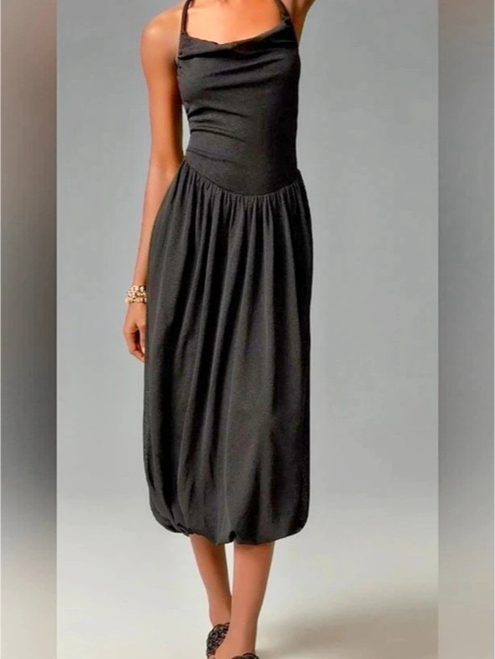 Anthropologie Cowl-Neck Bubble-Hem Dress Black Midi Dress Size 14/XL